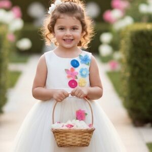 Sorbet White Dress with Colorful Floral Accents